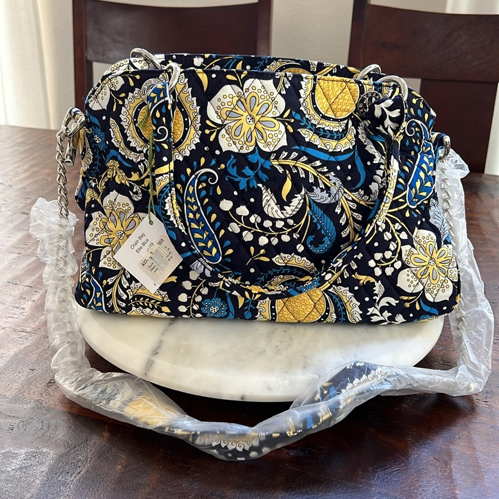 VERA BRADLEY Shoulder Chain Bag in Ellie Blue Bohemian 100% Cotton Quilted